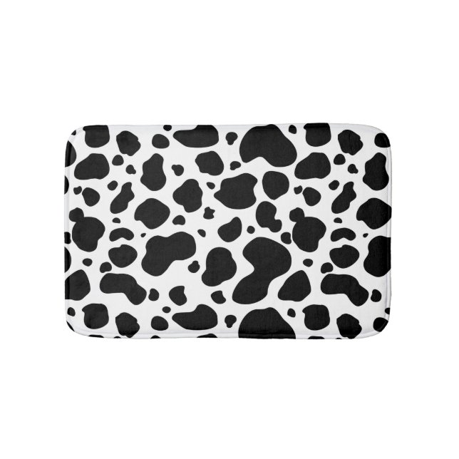 Cow Spots Pattern Black and White Animal Print Bath Mat (Front)
