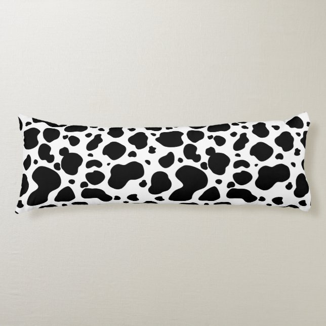 Cow Spots Pattern Black and White Animal Print Body Pillow (Front)