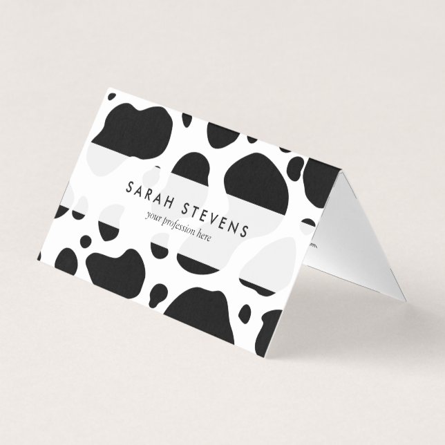 Cow Spots Pattern Black and White Animal Print Business Card (Front)