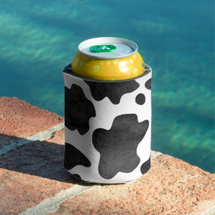 Cow Spots Pattern Black and White Animal Print Can Cooler