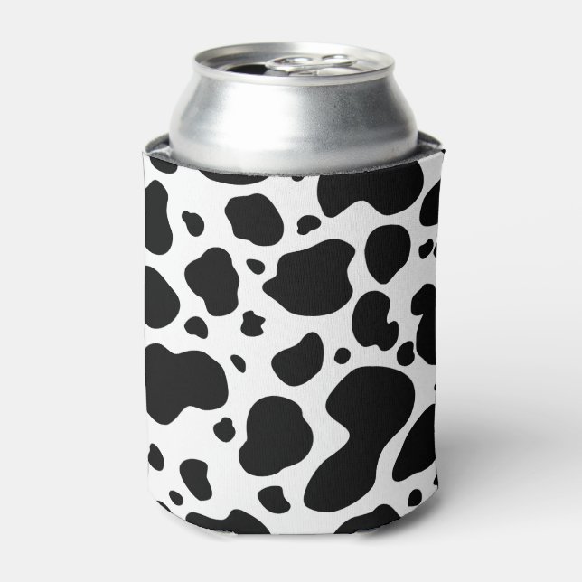 Cow Spots Pattern Black and White Animal Print Can Cooler (Can Front)