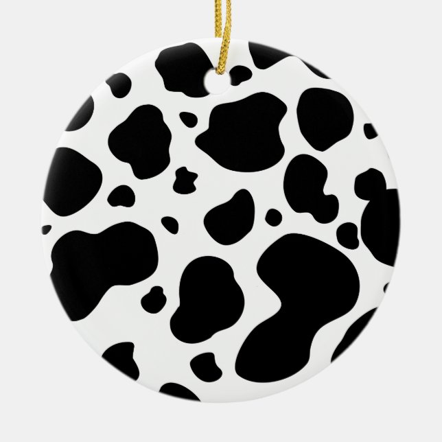Cow Spots Pattern Black and White Animal Print Ceramic Ornament (Front)