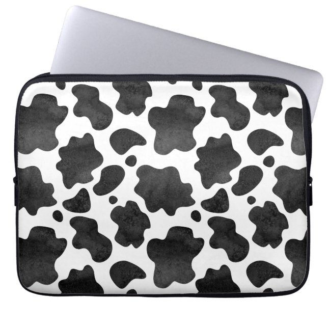 Cow Spots Pattern Black and White Animal Print Laptop Sleeve (Front)