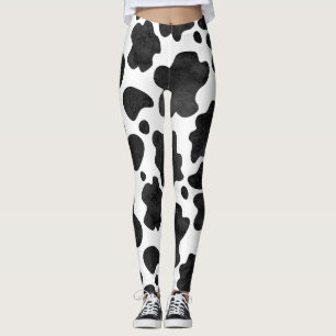 Cow Spots Pattern Black and White Animal Print Leggings