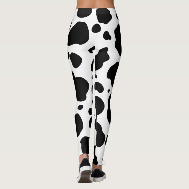 Cow Spots Pattern Black and White Animal Print Leggings (Back)