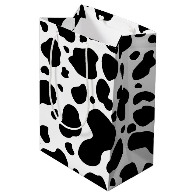 Cow Spots Pattern Black and White Animal Print Medium Gift Bag (Back Angled)