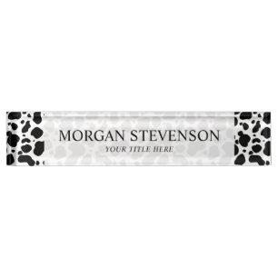 Cow Spots Pattern Black and White Animal Print Nameplate