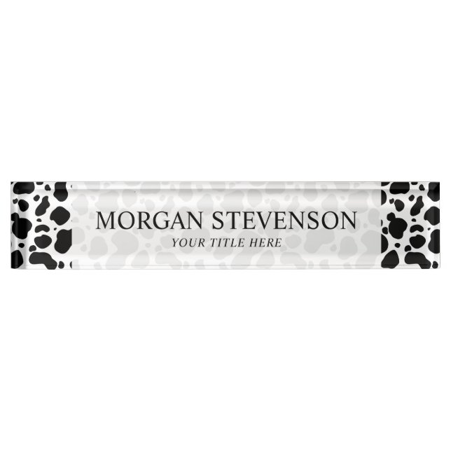 Cow Spots Pattern Black and White Animal Print Nameplate (Front)