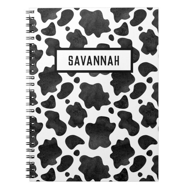 Cow Spots Pattern Black and White Animal Print Notebook (Front)