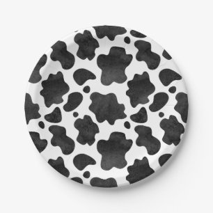 Cow Spots Pattern Black and White Animal Print Paper Plate