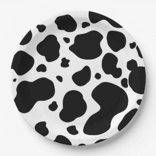 Cow Spots Pattern Black and White Animal Print Paper Plate