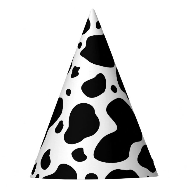 Cow Spots Pattern Black and White Animal Print Party Hat (Front)