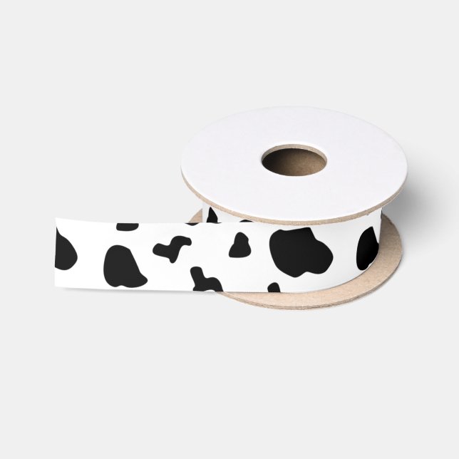 Cow Spots Pattern Black and White Animal Print Satin Ribbon (Spool)