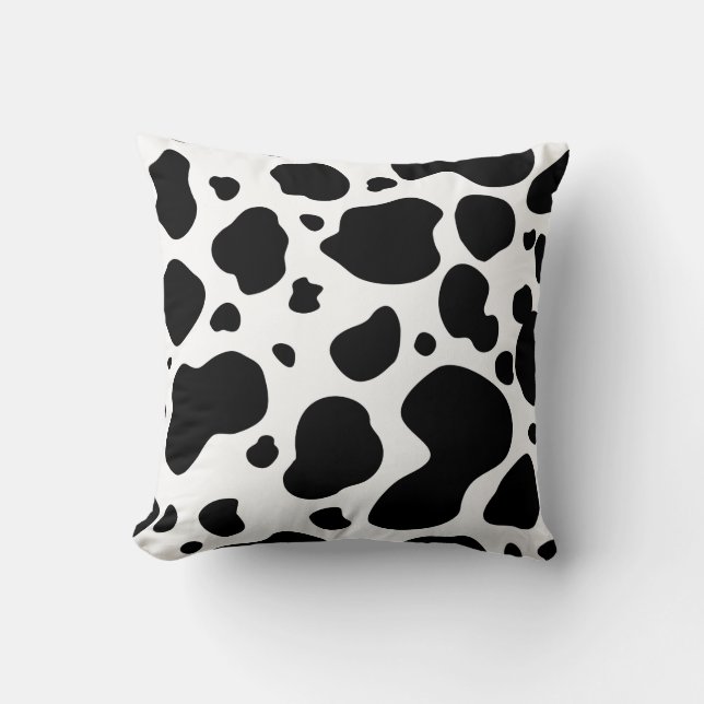 Cow Spots Pattern Black and White Animal Print Throw Pillow (Front)