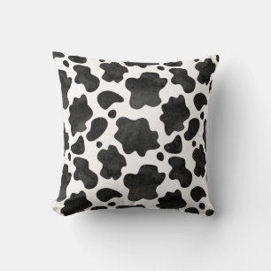 Cow Spots Pattern Black and White Animal Print Throw Pillow