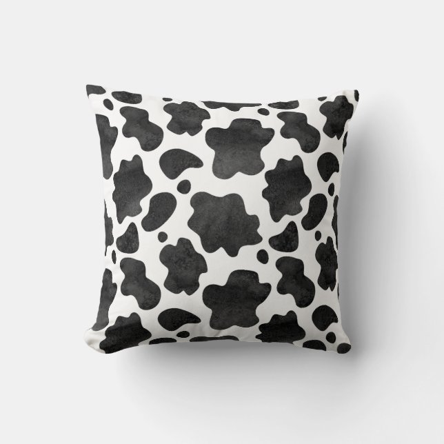 Cow Spots Pattern Black and White Animal Print Throw Pillow (Front)