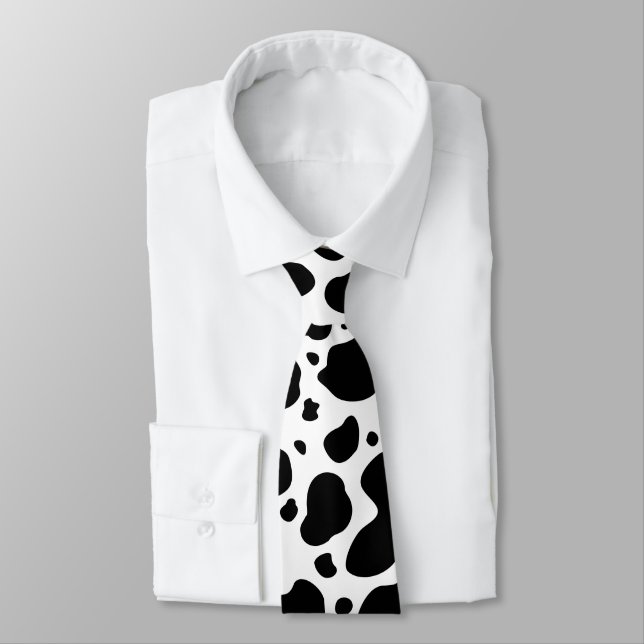 Cow Spots Pattern Black and White Animal Print Tie (Tied)