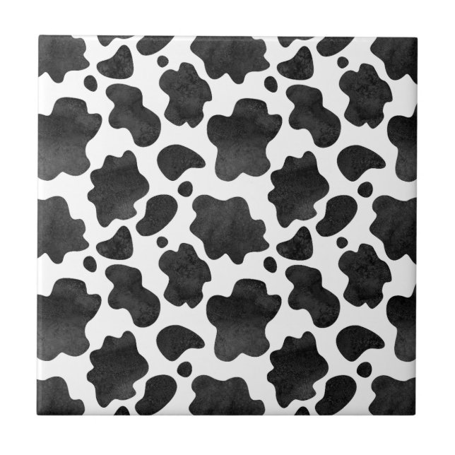 Cow Spots Pattern Black and White Animal Print Tile (Front)