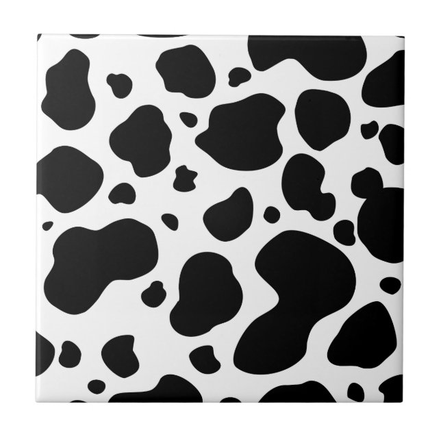 Cow Spots Pattern Black and White Animal Print Tile (Front)