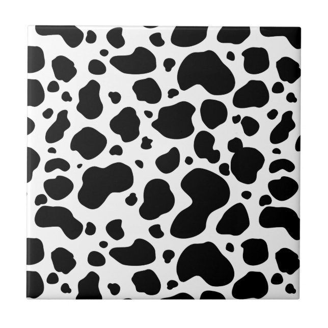 Cow Spots Pattern Black and White Animal Print Tile (Front)
