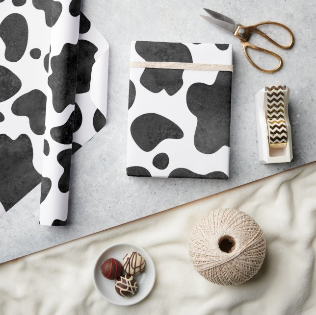 Cow Spots Pattern Black and White Animal Print Wrapping Paper (Crafts)