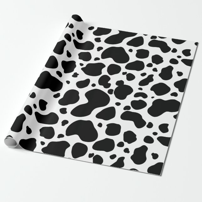 Cow Spots Pattern Black and White Animal Print Wrapping Paper (Unrolled)