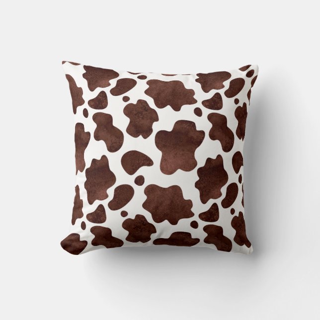 Cow Spots Pattern Brown and White Animal Print Throw Pillow (Front)