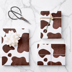Cow Spots Pattern Brown and White Animal Print Wrapping Paper Sheet