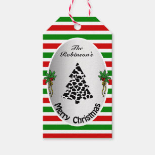 Cow Stains Xmas Tree Red and Green Stripes Humour Gift Tags