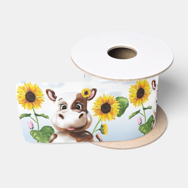 Cow Sunflower Farm Satin Ribbon (Spool)