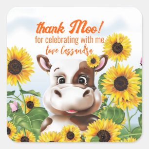 Cow Sunflower Funny Farm Square Sticker