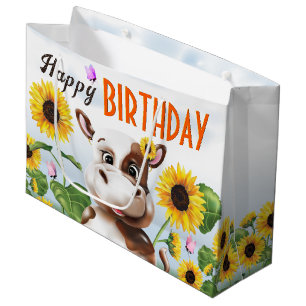 Cow Sunflower Girl First Birthday Large Gift Bag