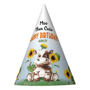 Cow Sunflower Kids Birthday Party Hat