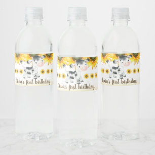 Cow & sunflowers girl birthday water bottle label. water bottle label