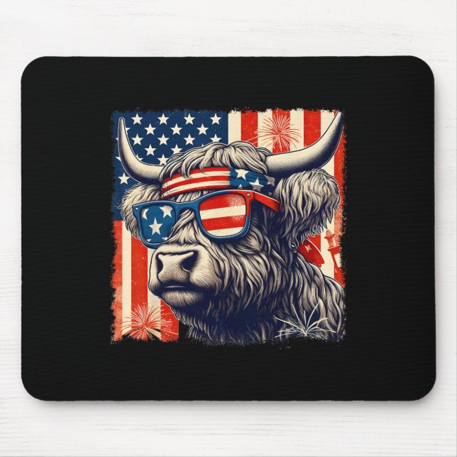 Cow Sungles American Flag 4th Of July Farmer  Mouse Pad (Front)
