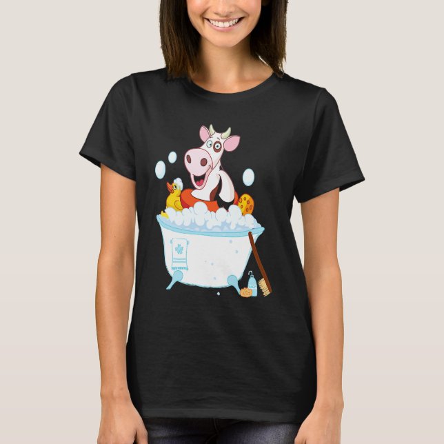 Cow Taking Bath Animal Cows T-Shirt (Front)