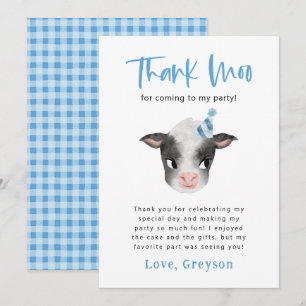 Cow Thank Moo Boy Birthday Party   You Card