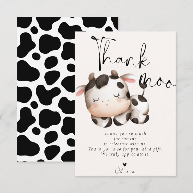 Cow theme baby shower thank you card (Front/Back)
