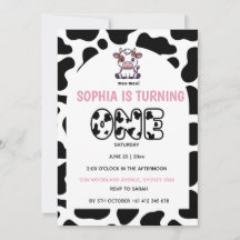 Cow Theme First Birthday Invitation – Turning One 