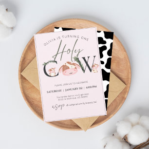  cow theme girl birthday  invitation