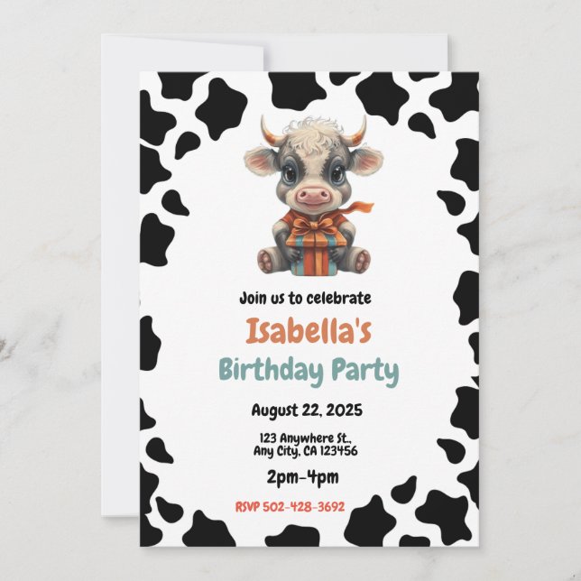 Cow-Themed Birthday Party Invitation (Front)
