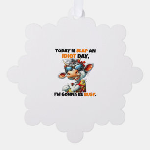Cow Today Is Slap An Idiot Day I'm Gonna Be Busy  Ornament Card