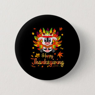 Cow Turkey Costume Heart Happy Thanksgiving Day Da 2 Inch Round Button