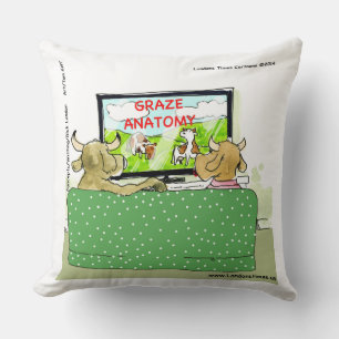 Cow TV Funny Cartoon Cotton Throw Pillow
