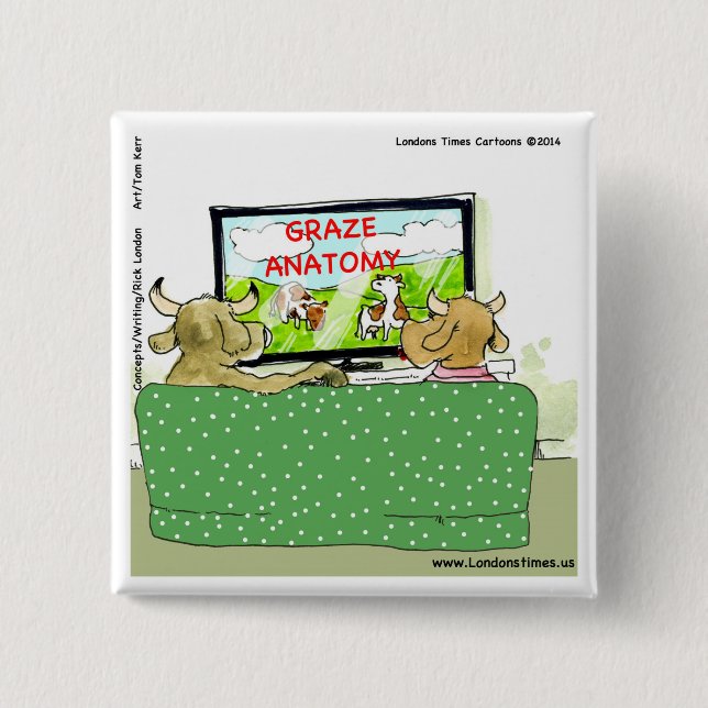 Cow TV Shows Funny Cartoon 2 Inch Square Button (Front)