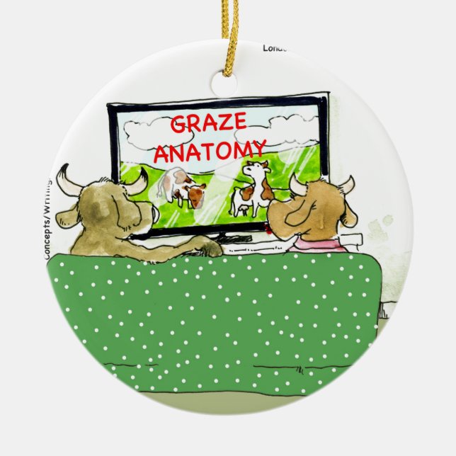 Cow TV Shows Funny Cartoon Ceramic Ornament (Front)