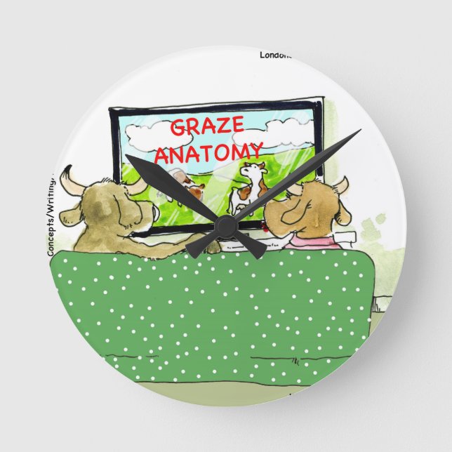 Cow TV Shows Funny Cartoon Round Clock (Front)