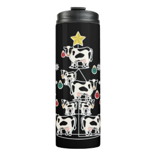 Cow Ugly Christmas Tree design Ornament Decor Thermal Tumbler