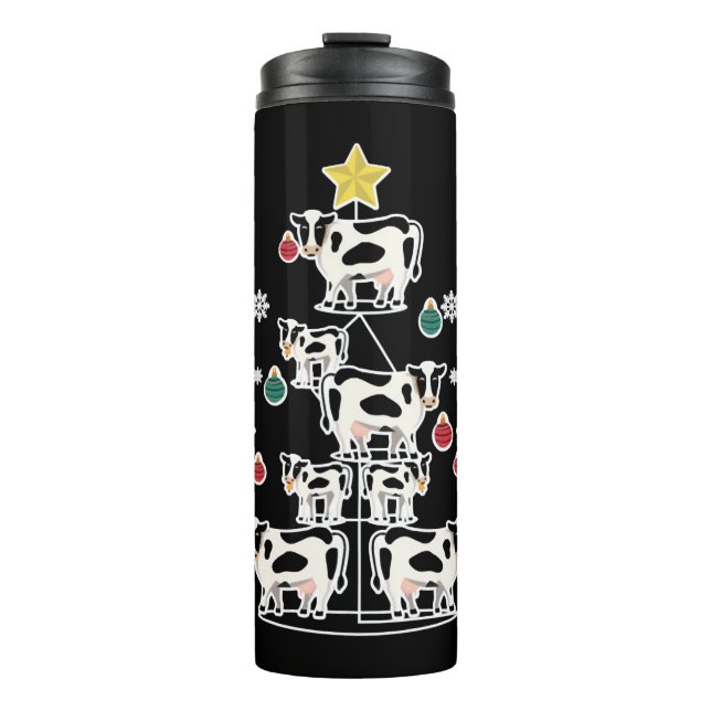Cow Ugly Christmas Tree design Ornament Decor Thermal Tumbler (Front)