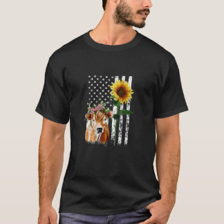 Cow USA Flag Sunflower Animal Heifer Patriotic 1 T-Shirt
